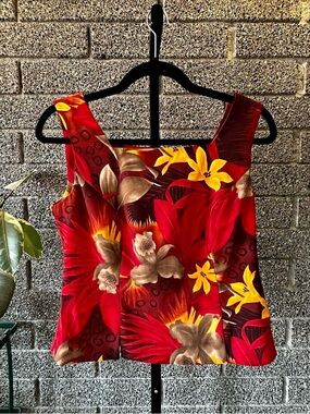 Vintage 1990s Y2K S.L. Fashions Red Tropical Hawaiian Tank Top